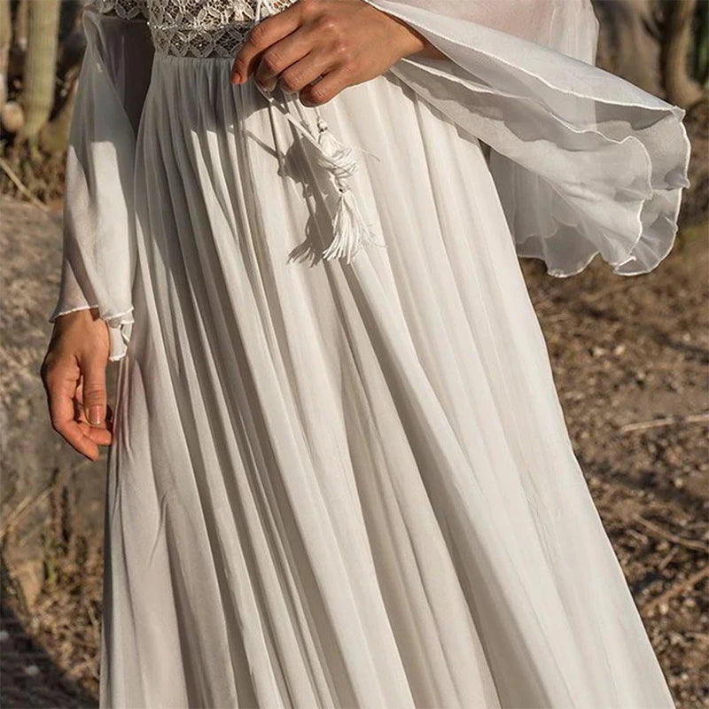 Talira Flare Sleeve V Neck Lace Maxi Dress