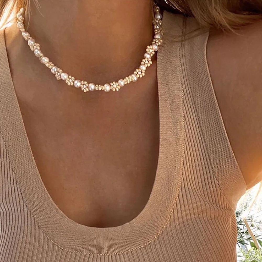 Boho Handmade Flower Bead Necklace