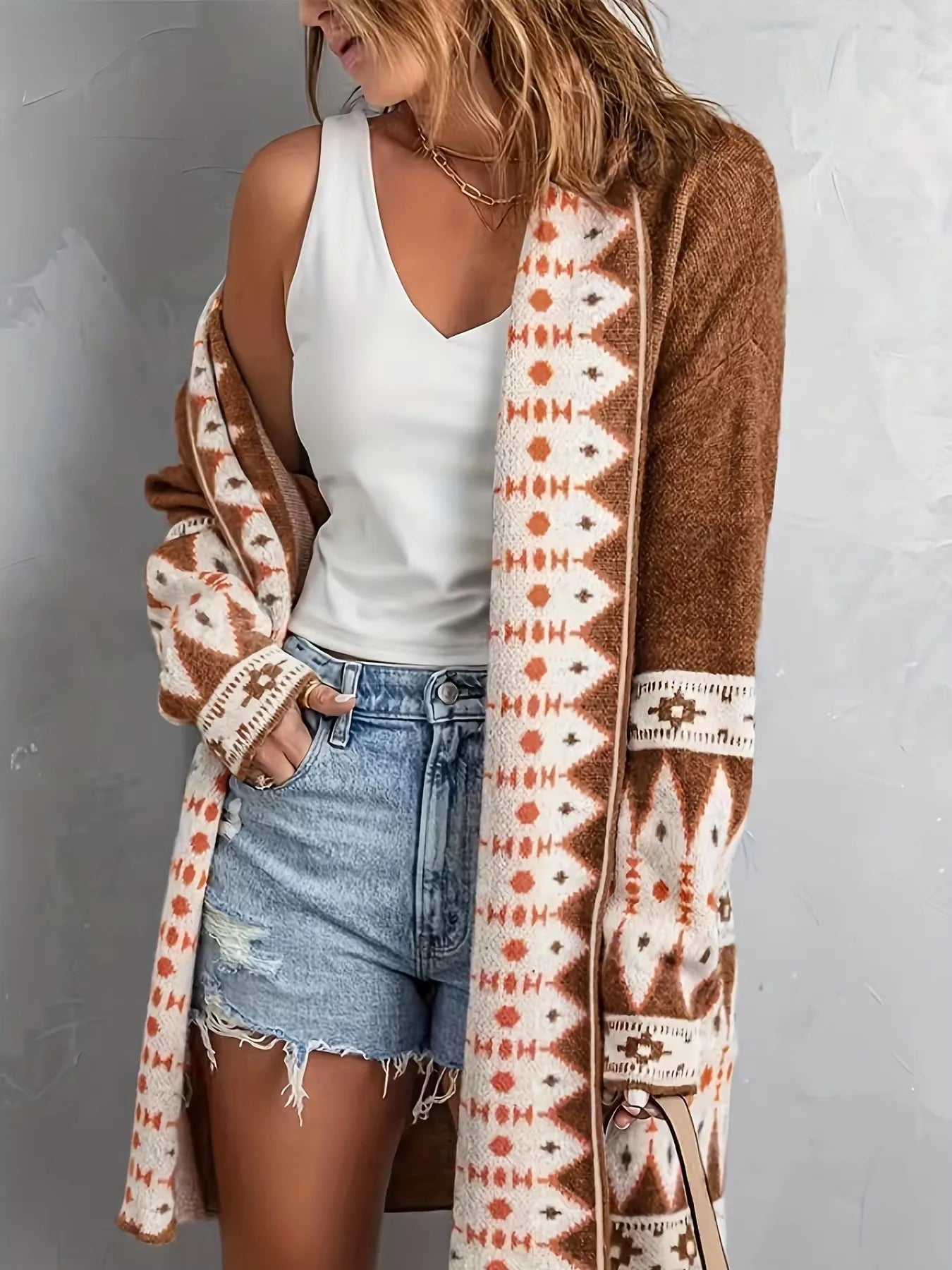 Geometric Print Cardigan