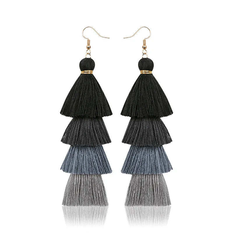 Boho 4 Layered Tassel Drop Earrings