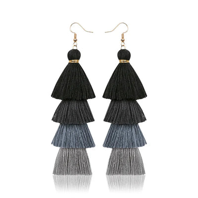 Boho 4 Layered Tassel Drop Earrings