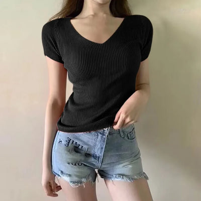 Violet Knitted V-Neck T-Shirt