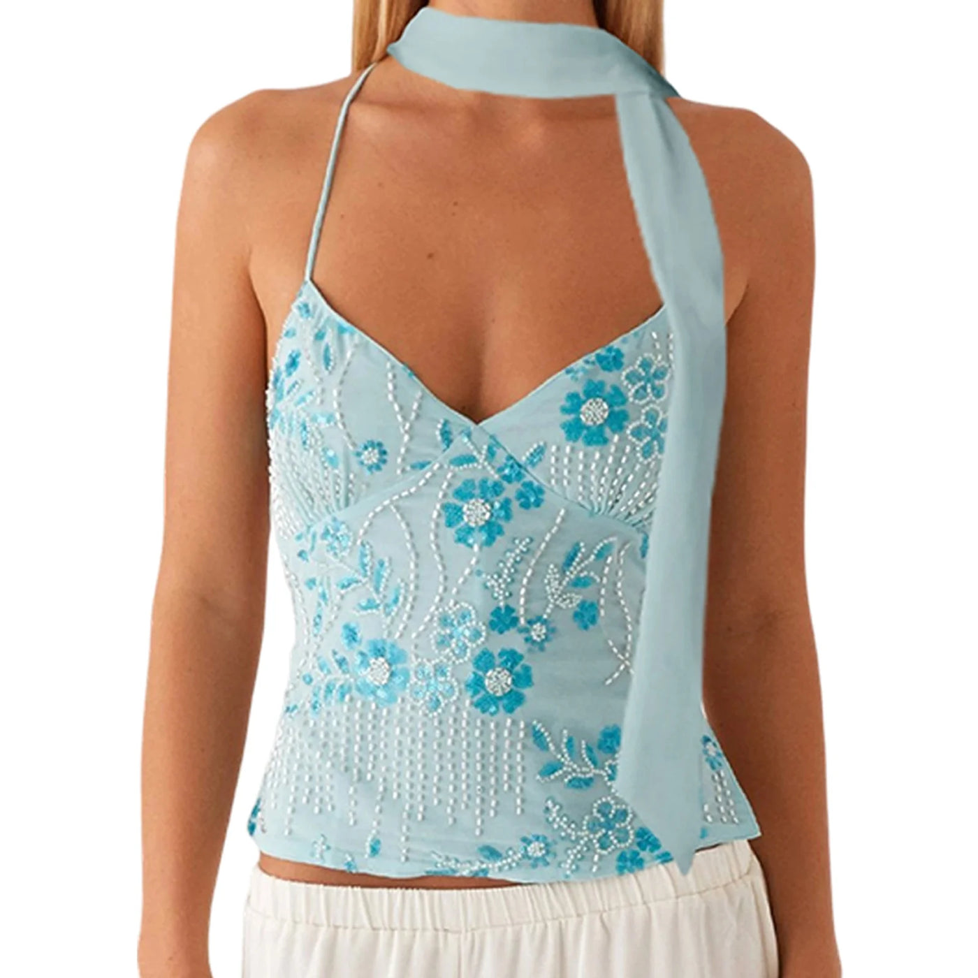 Maeve Sequin Halter Crop Top