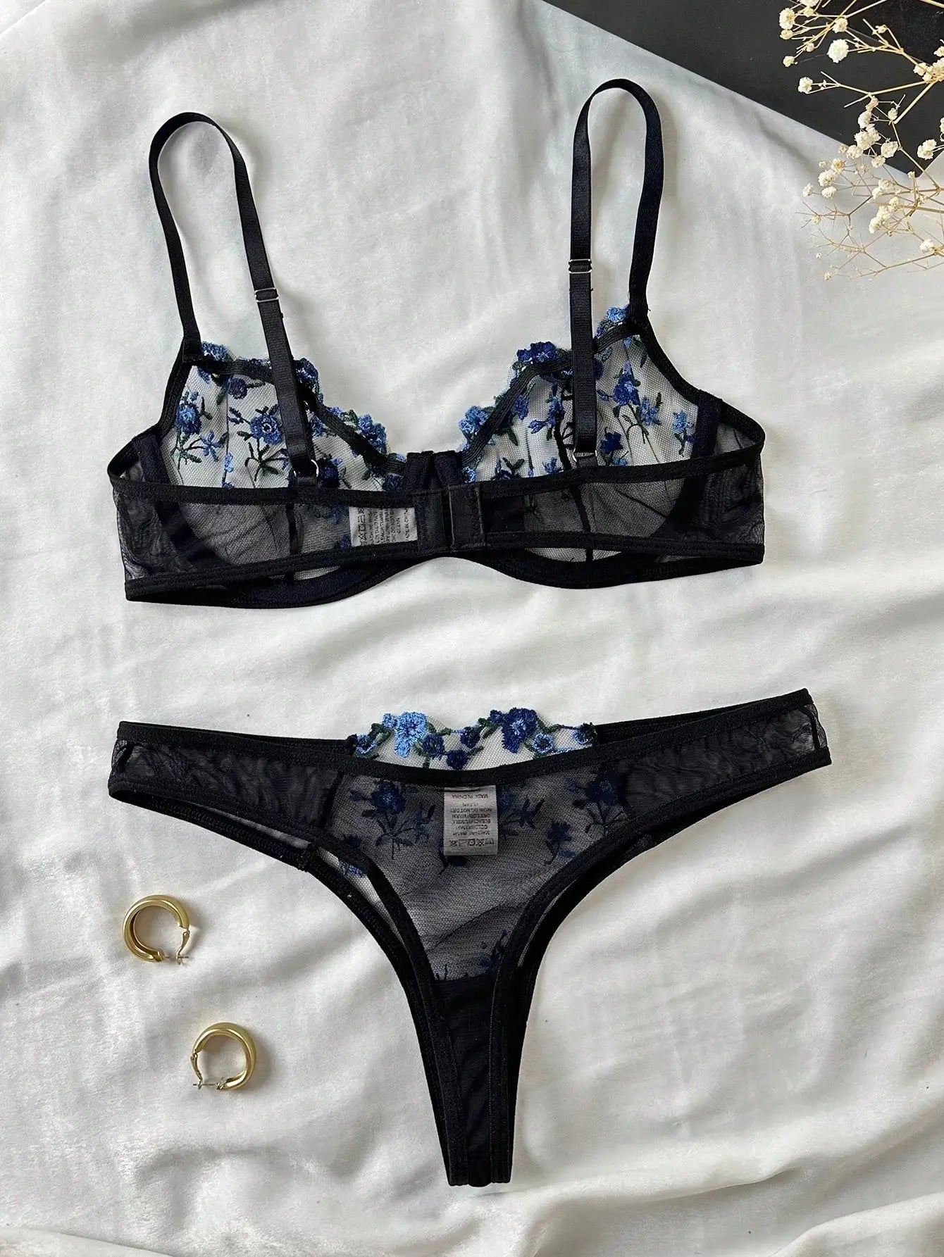 Embroidered Lace Flower Bra & Underwear Set