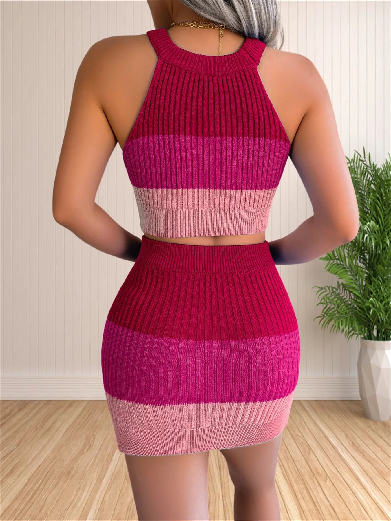 Thalora Knitted 2 Piece Halter Top & Skirt Set