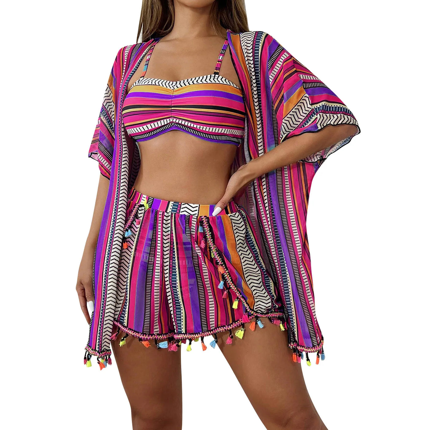 Moon Glow 4 Piece Bikini, Shorts & Kimono Set