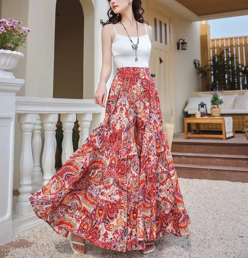 Boho Floral Print Wide Leg Pants