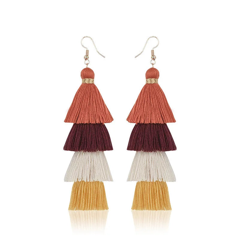 Boho 4 Layered Tassel Drop Earrings