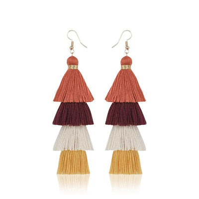Boho 4 Layered Tassel Drop Earrings