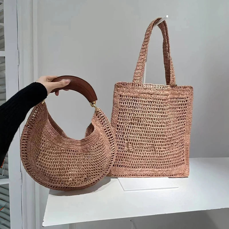 Chic Raffia Crescent Bag