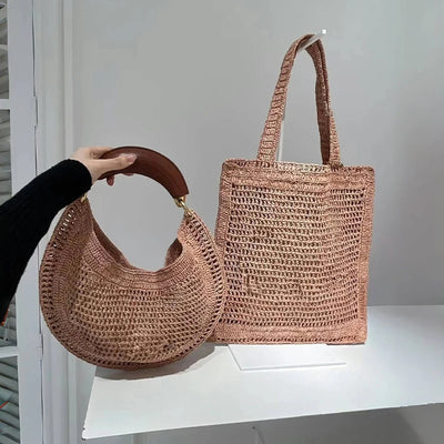 Chic Raffia Crescent Bag