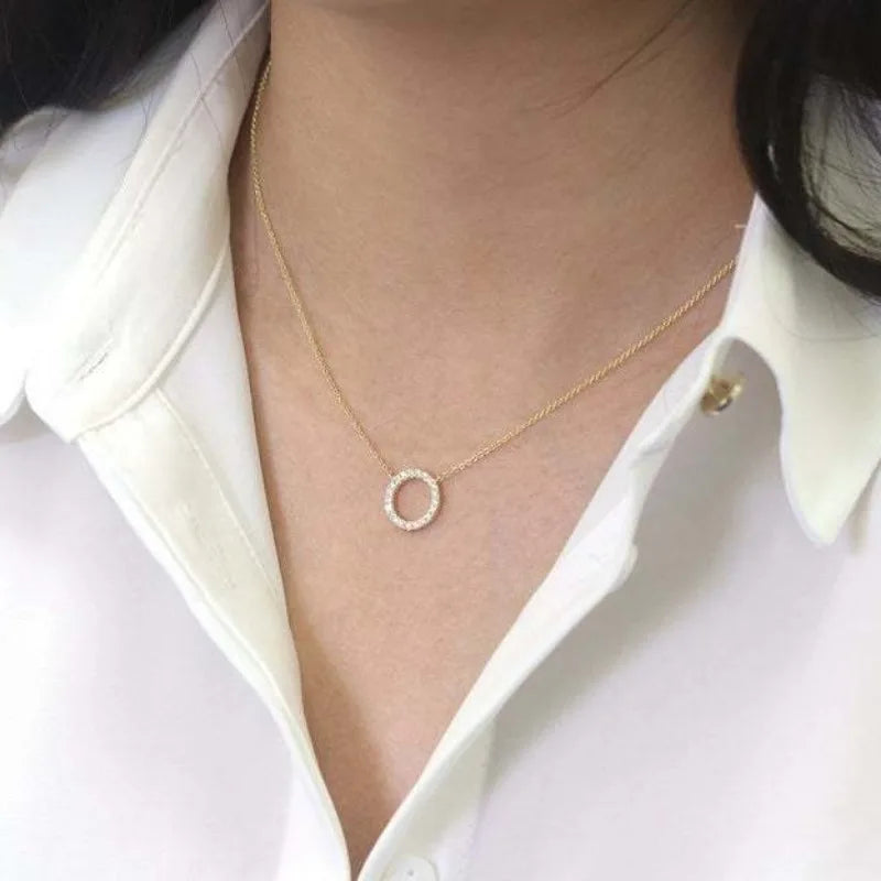 Simple Crystal Circle Pendant Necklace