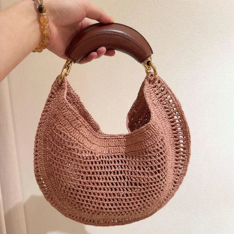Chic Raffia Crescent Bag
