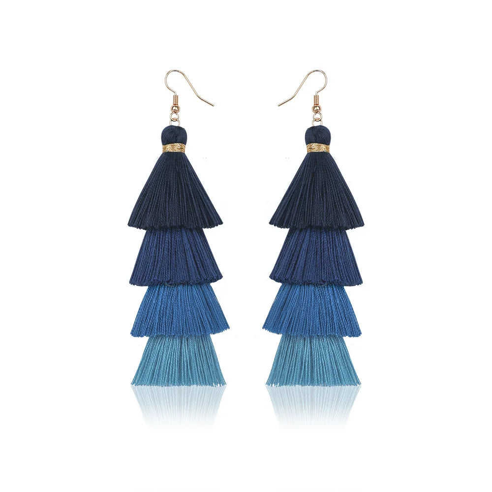 Boho 4 Layered Tassel Drop Earrings
