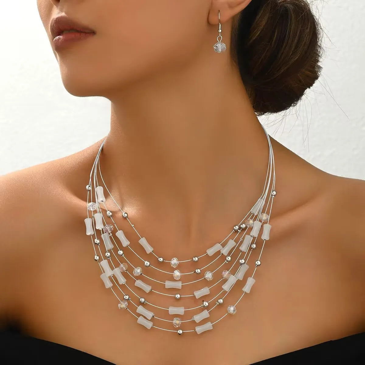 Ethnic Boho Multilayer Crystal Beads Necklace & Earrings Set