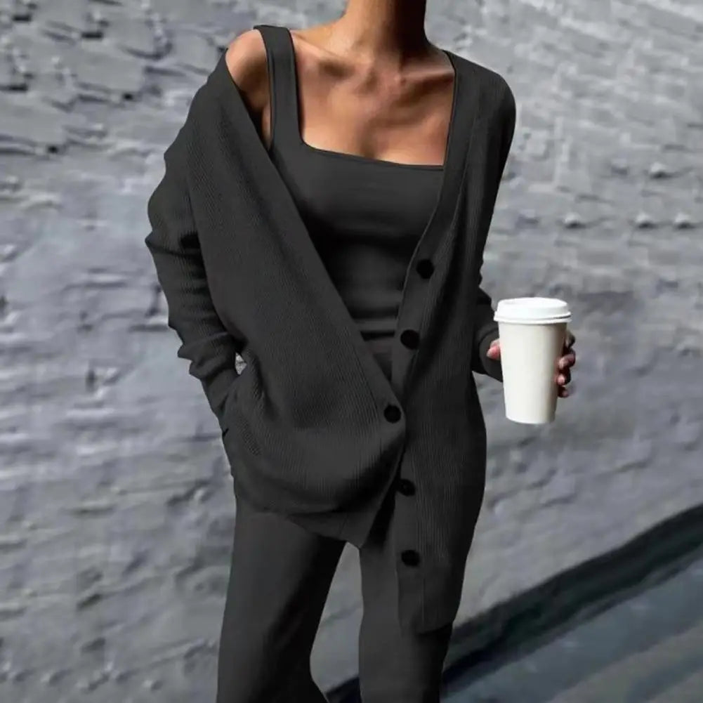 Callira Knitted 3 Piece Tank Top Cardigan & Pants Set