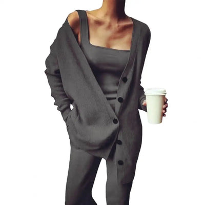 Callira Knitted 3 Piece Tank Top Cardigan & Pants Set