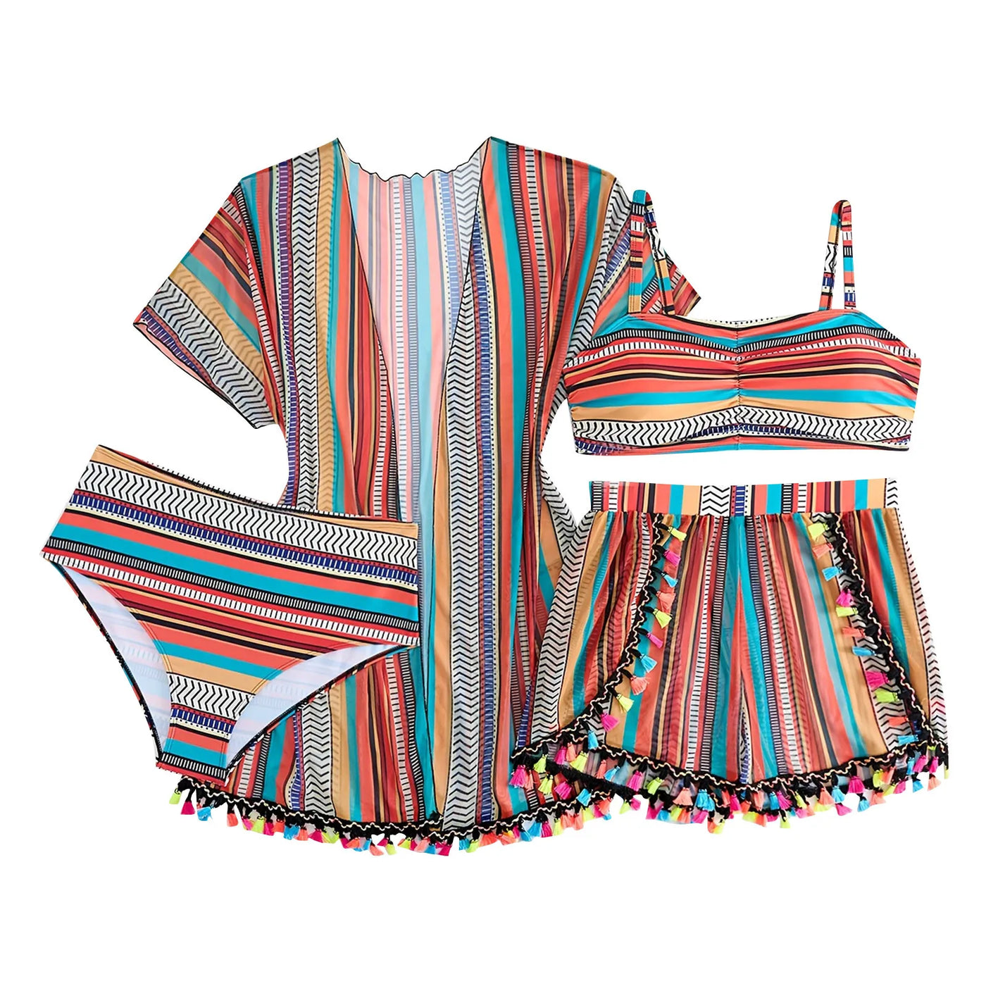 Moon Glow 4 Piece Bikini, Shorts & Kimono Set