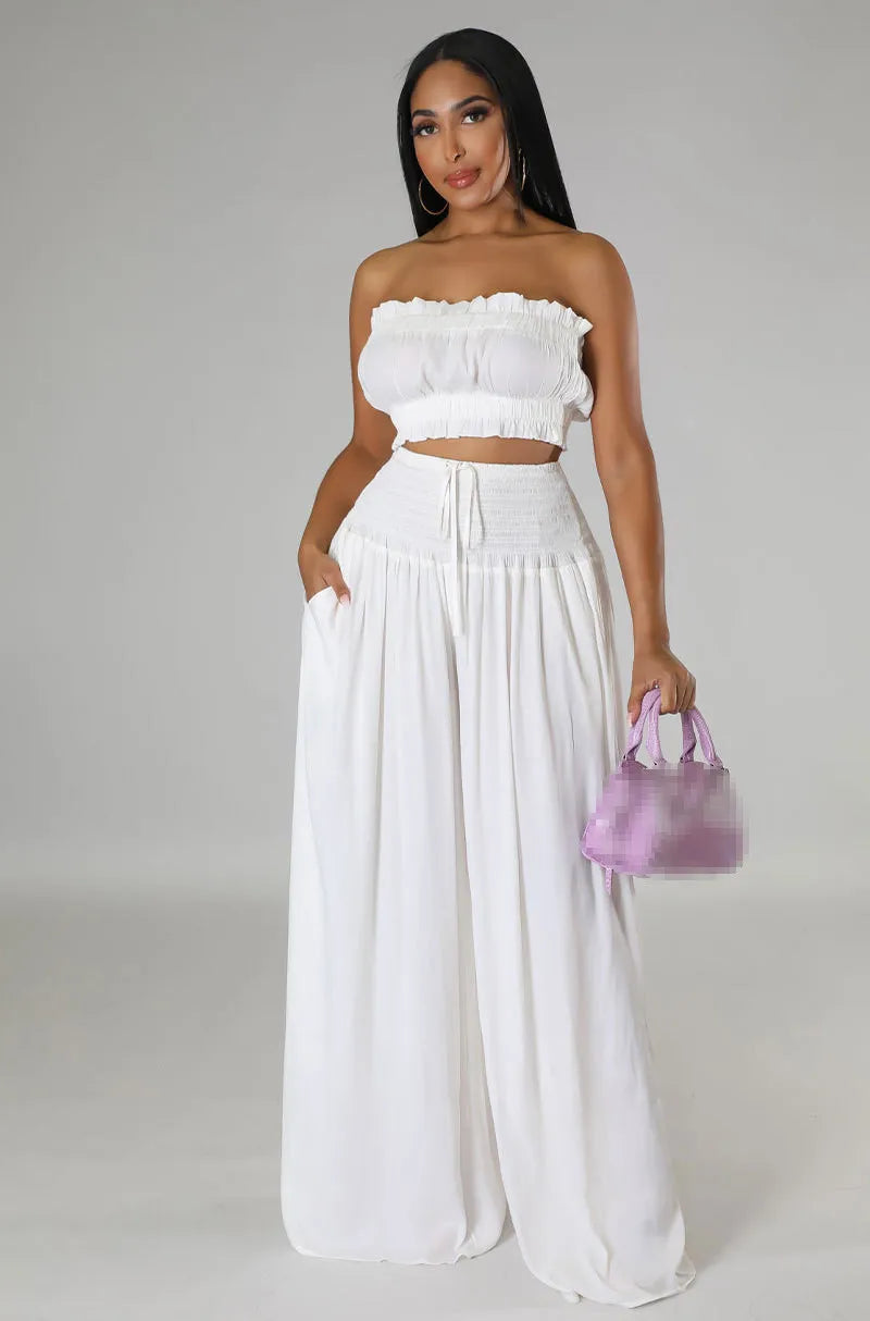 Orlisse Wide Leg Pants & Crop Top Set