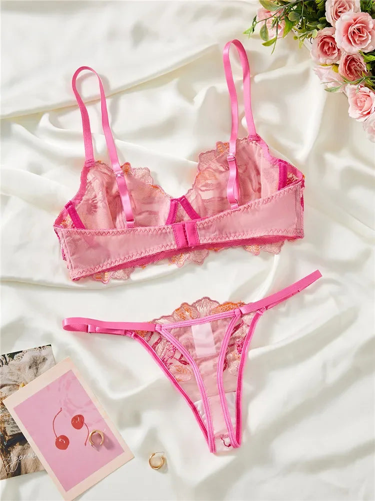 Sunset Embroidered Floral Bra & Underwear Set