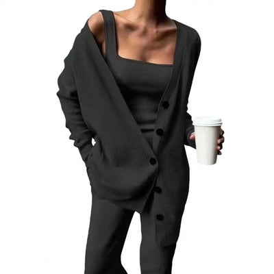 Callira Knitted 3 Piece Tank Top Cardigan & Pants Set
