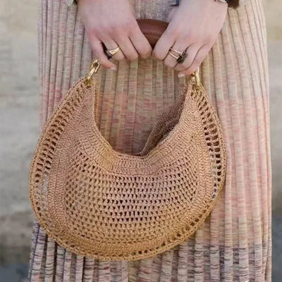 Chic Raffia Crescent Bag