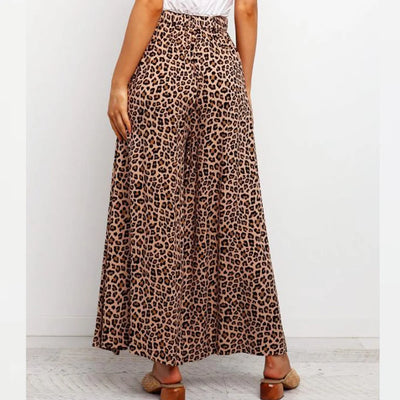Leopard Print Wide Leg Casual Pants