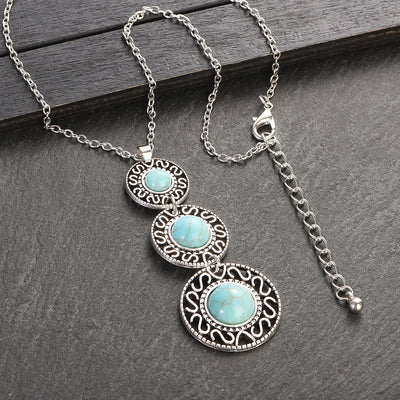Boho Inlaid Turquoise Round Drop Jewelry Set