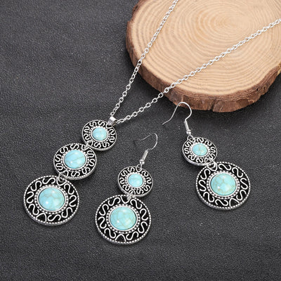 Boho Inlaid Turquoise Round Drop Jewelry Set