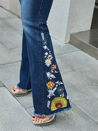 Floral Embroidered Flare Jeans