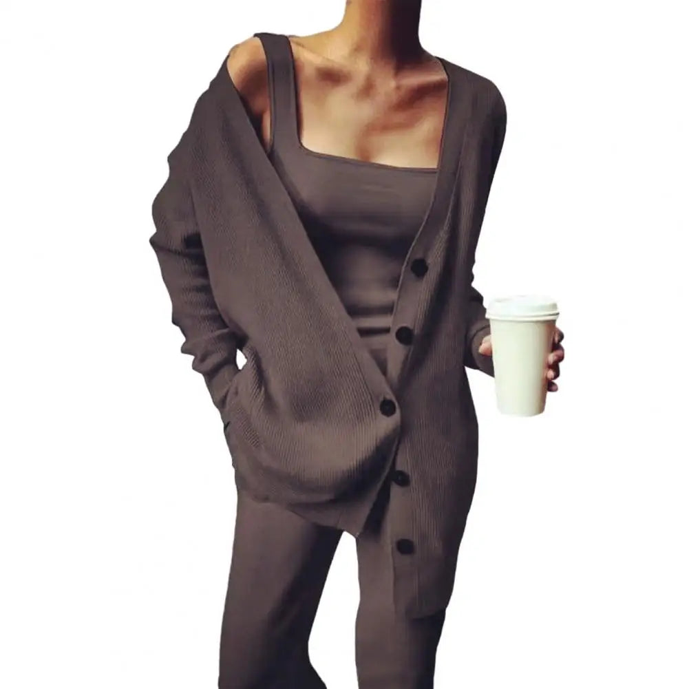Callira Knitted 3 Piece Tank Top Cardigan & Pants Set
