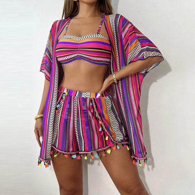 Moon Glow 4 Piece Bikini, Shorts & Kimono Set