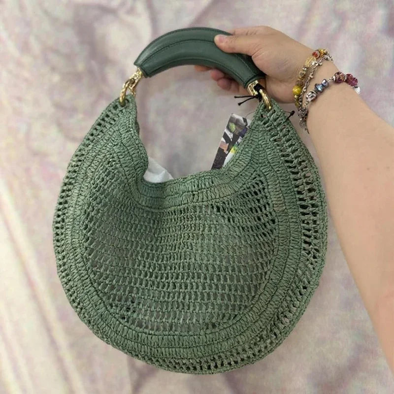 Chic Raffia Crescent Bag