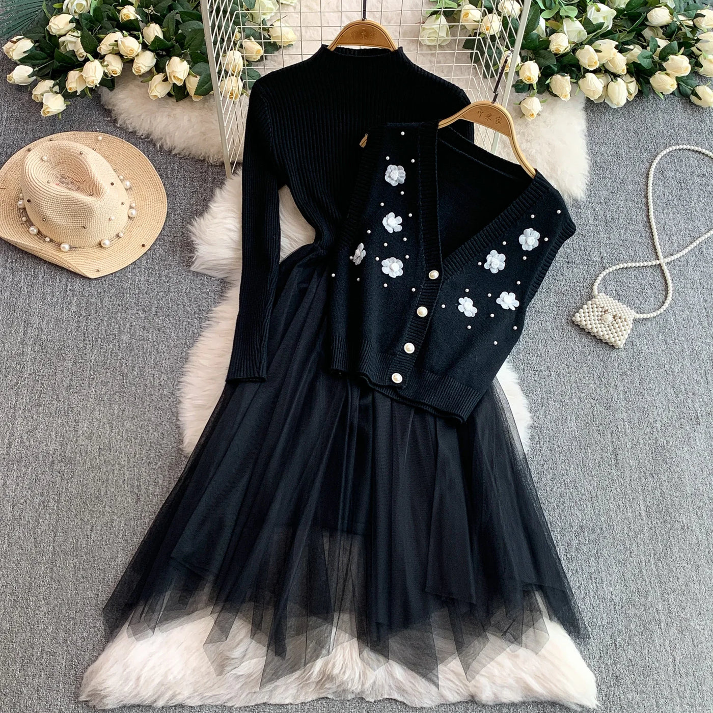 Blushing Rose Chic Dress and Floral Vest Set