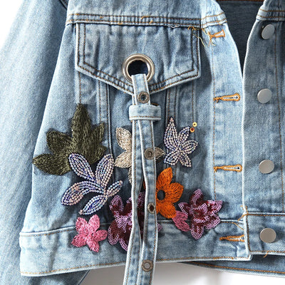 Embroidered Sequin Flower Denim Jacket
