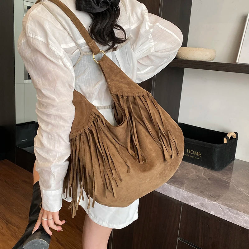 Capri Suede Fringe Shoulder Bag