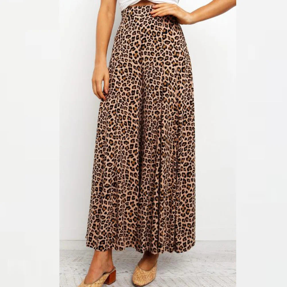 Leopard Print Wide Leg Casual Pants