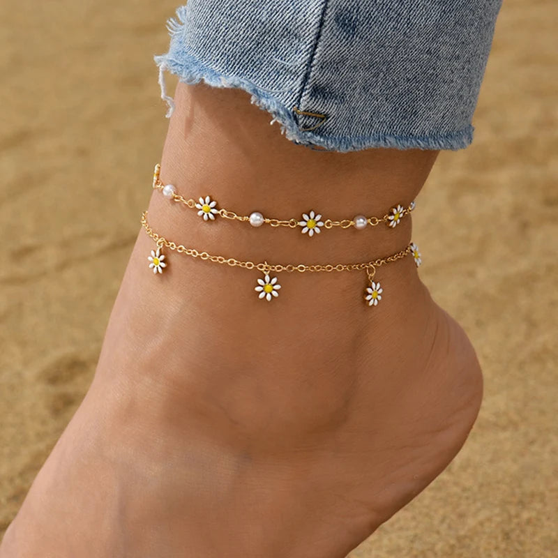Elegant Daisy Flower Anklet
