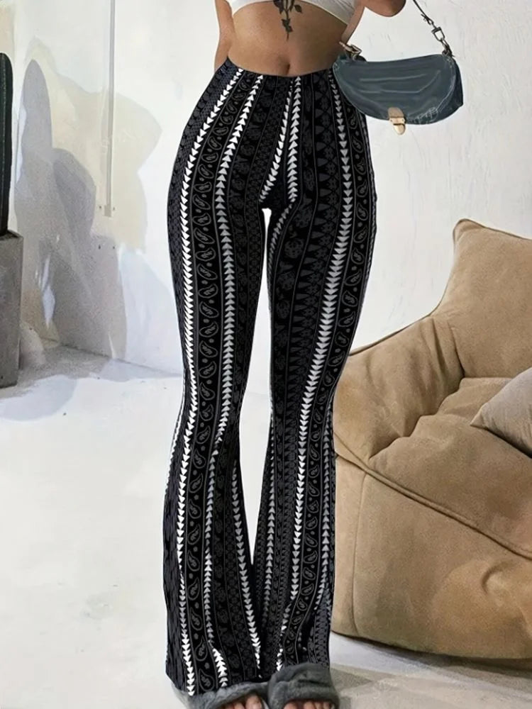 Olyandra Retro Print Flared Leggings