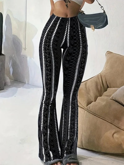 Olyandra Retro Print Flared Leggings