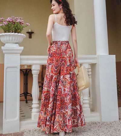 Boho Floral Print Wide Leg Pants