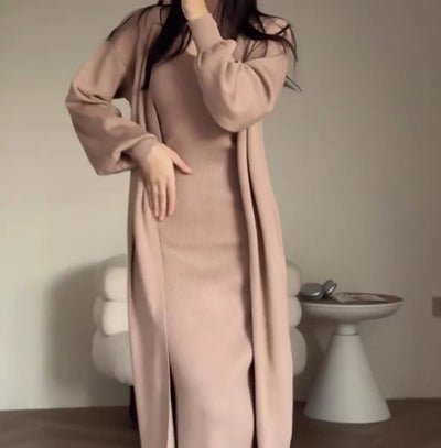 Fynora Knitted Maxi Dress & Cardigan Set