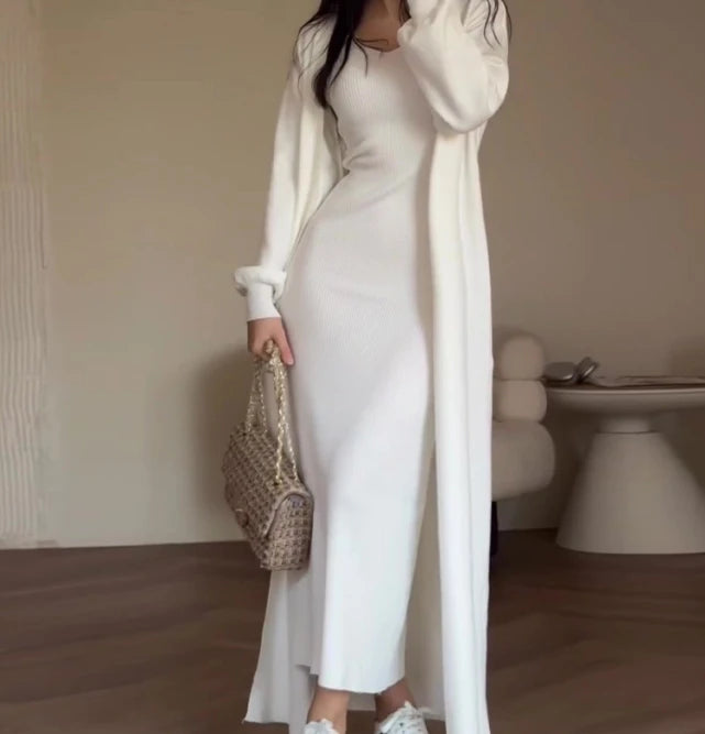 Fynora Knitted Maxi Dress & Cardigan Set