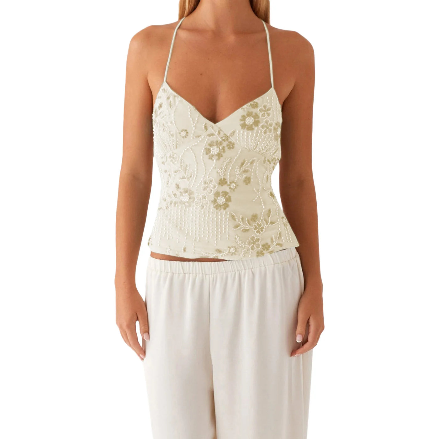 Maeve Sequin Halter Crop Top
