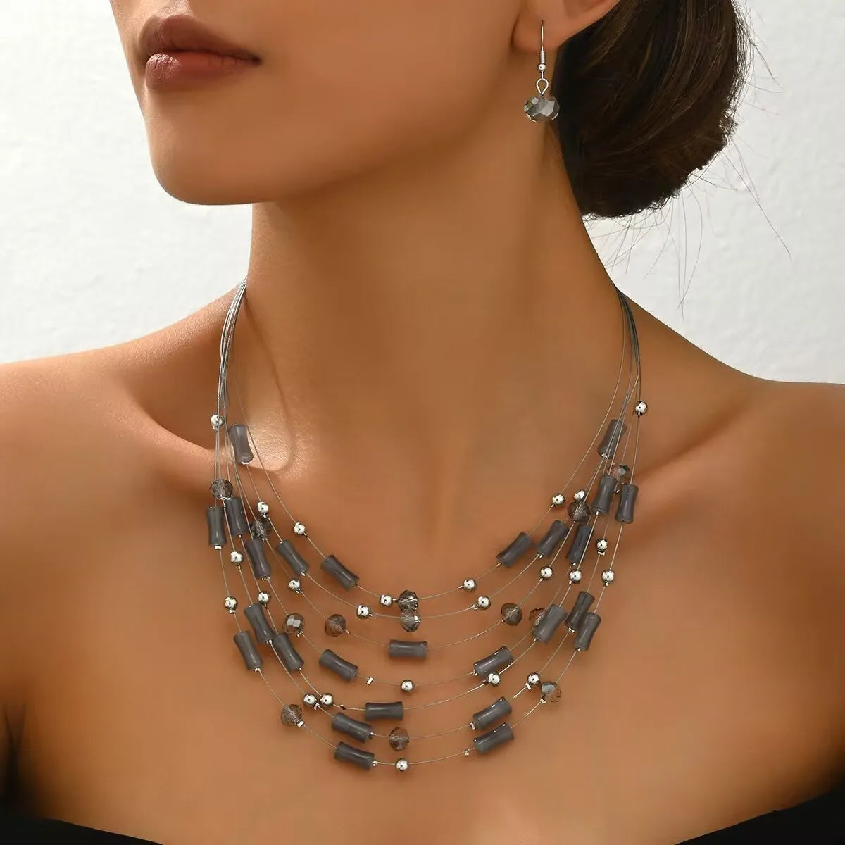 Ethnic Boho Multilayer Crystal Beads Necklace & Earrings Set