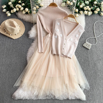Blushing Rose Chic Dress and Floral Vest Set