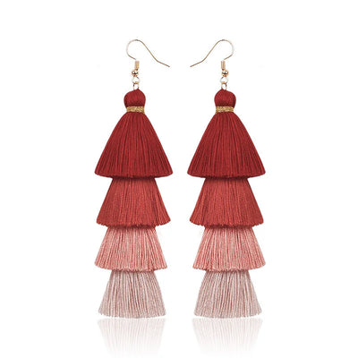 Boho 4 Layered Tassel Drop Earrings