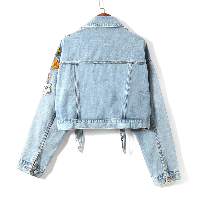 Embroidered Sequin Flower Denim Jacket