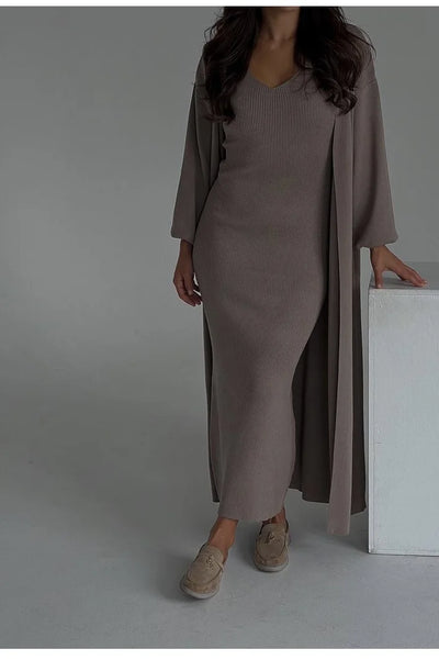 Fynora Knitted Maxi Dress & Cardigan Set