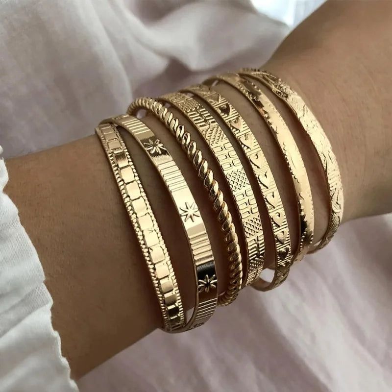 7 Piece Gold Bangle Bracelets Set